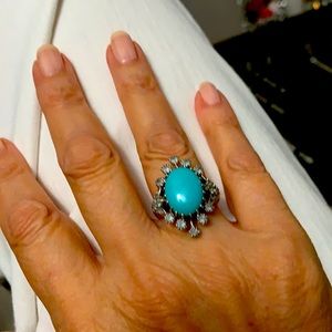 White Gold Turquoise and Aquamarine Ring